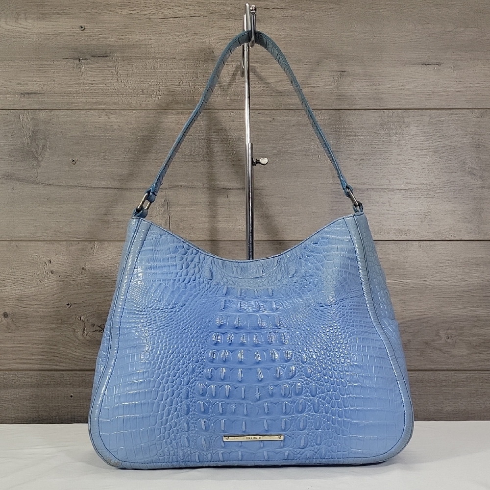 Brahmin Light Blue Croc-Embossed Shoulder Bag